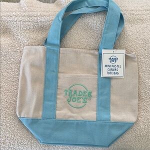 Trader Joe's Blue and Cream Mini Canvas Bag